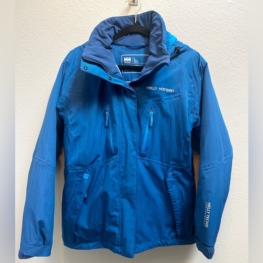 Helly Hansen Tech Blue Full Zip Insulated Ski Winter Jacket Hooded Women’s Sz L